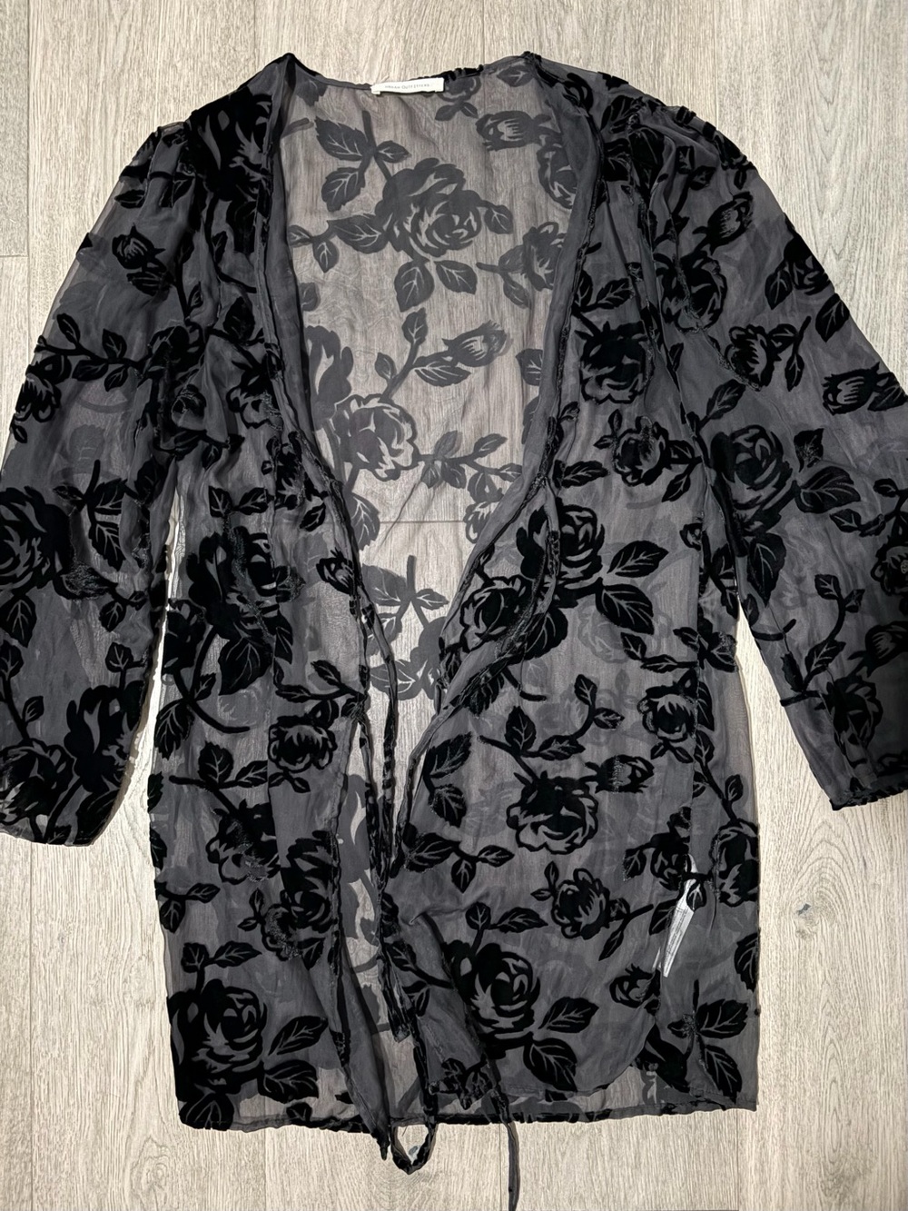 Urban Outfitters Black Sheer Floral Flocked Tie-Front Robe